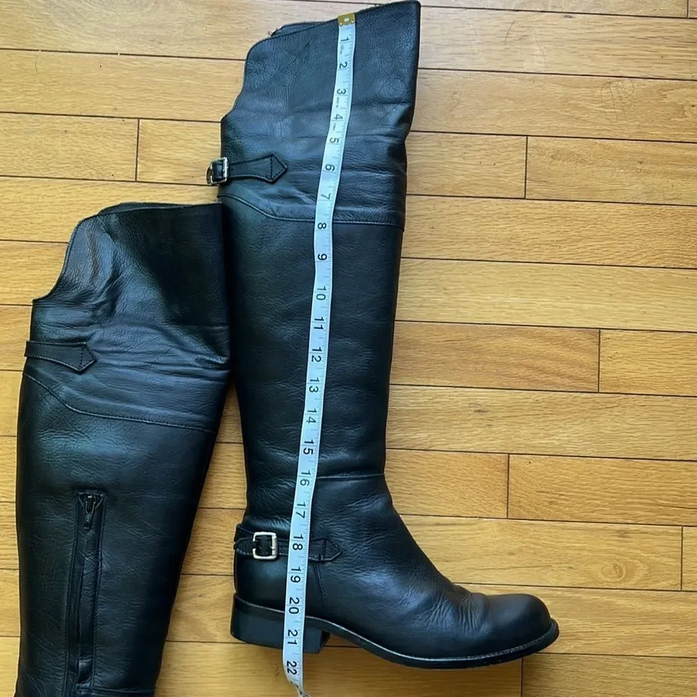 Steve Madden Above the knee Black Leather Silver Buckles Riding Boots Sz 8.5